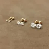 X2A02 - Stainless Steel Gold Four-Prong Twisted Ball Earrings with Cubic Zirconia – Simple & Stylish Daily Wear Jewelry for Women