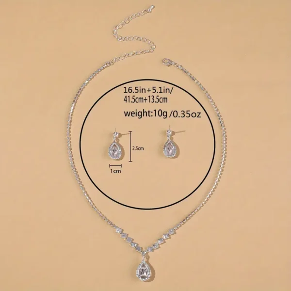 Boho-inspired April birthstone jewelry set featuring silver-plated zinc alloy with synthetic stone, includes water drop earrings and pendant necklace, perfect for parties and music festivals