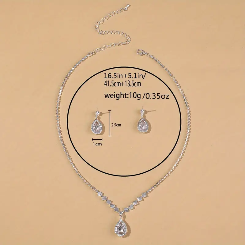 Boho-inspired April birthstone jewelry set featuring silver-plated zinc alloy with synthetic stone, includes water drop earrings and pendant necklace, perfect for parties and music festivals