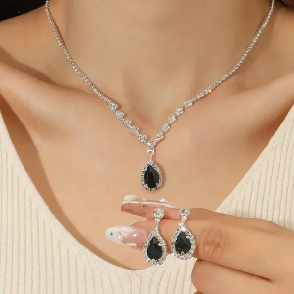 Boho-inspired April birthstone jewelry set featuring silver-plated zinc alloy with synthetic stone, includes water drop earrings and pendant necklace, perfect for parties and music festivals