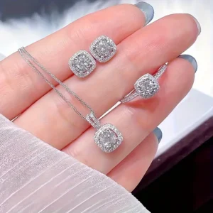 Elegant rhinestone jewelry set with alloy necklace, earrings, and ring, perfect fashion accessory for women and teens for parties or special occasions