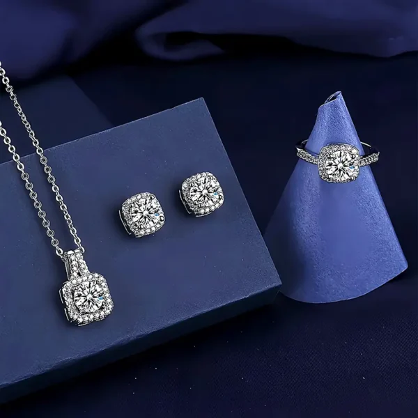 Elegant rhinestone jewelry set with alloy necklace, earrings, and ring, perfect fashion accessory for women and teens for parties or special occasions