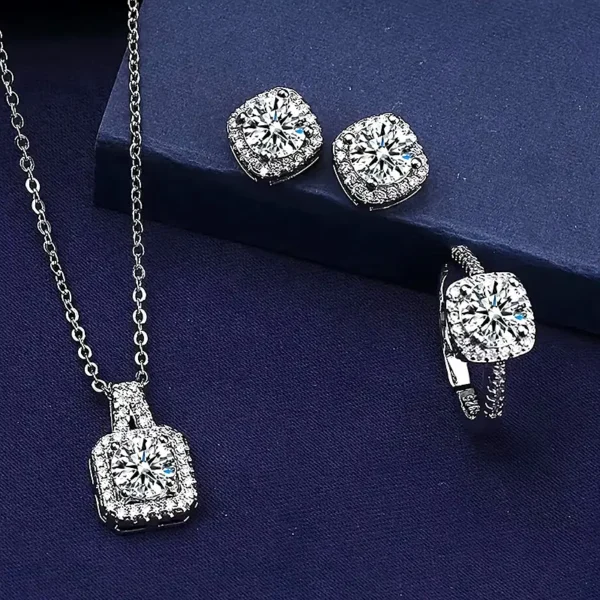 Elegant rhinestone jewelry set with alloy necklace, earrings, and ring, perfect fashion accessory for women and teens for parties or special occasions