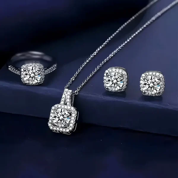Elegant rhinestone jewelry set with alloy necklace, earrings, and ring, perfect fashion accessory for women and teens for parties or special occasions