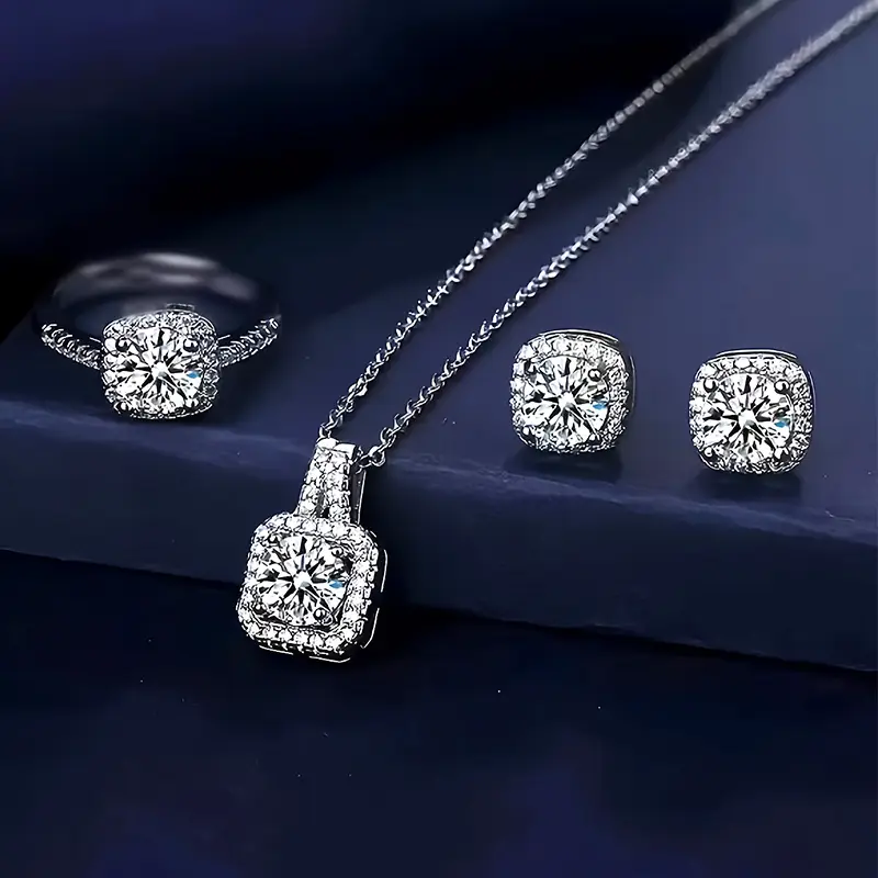 Elegant rhinestone jewelry set with alloy necklace, earrings, and ring, perfect fashion accessory for women and teens for parties or special occasions