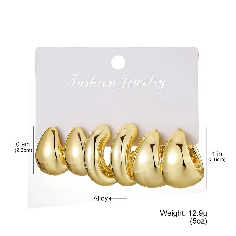 Set of chic retro beaded hoop earrings made from resin with stainless steel posts, stylish and lightweight fashion jewelry for daily wear or gifting