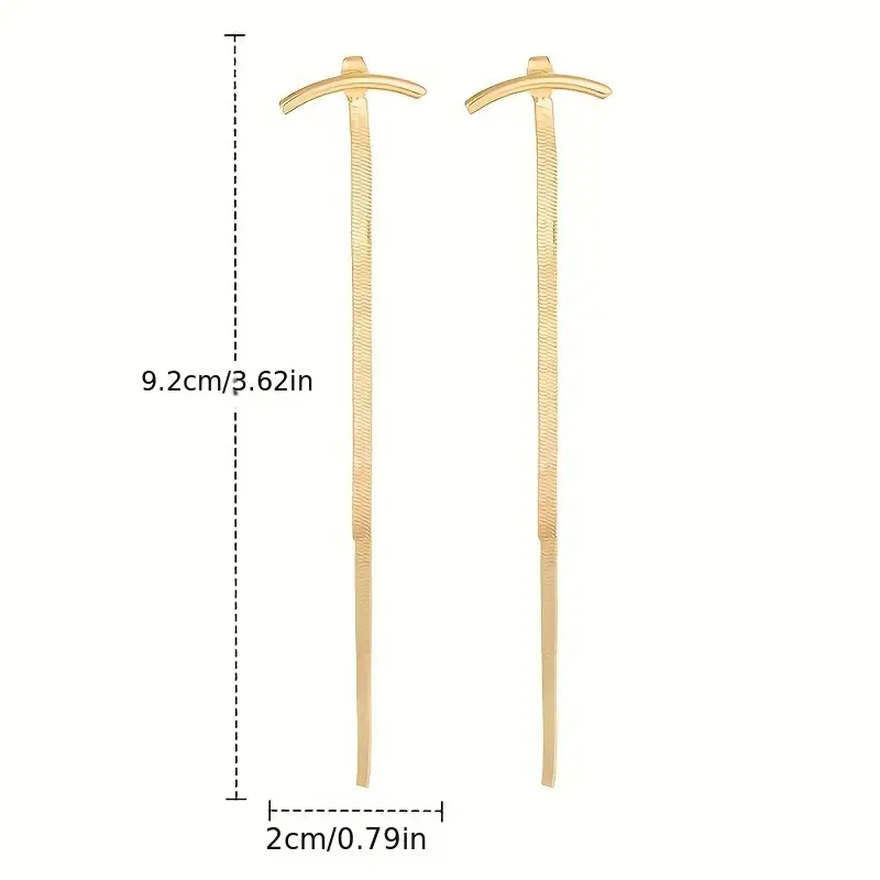 Minimalist long tassel earrings for women featuring metallic snake bone-style tassels, modern and sleek statement jewelry