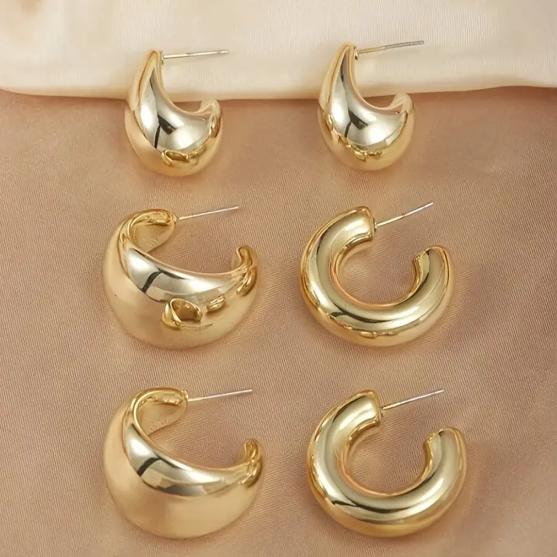 Set of chic retro beaded hoop earrings made from resin with stainless steel posts, stylish and lightweight fashion jewelry for daily wear or gifting