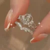 X7A05 - Princess Crown Rhinestone Ring Set – 2pcs Adjustable Open-End Rings, Plated Alloy Jewelry for Women