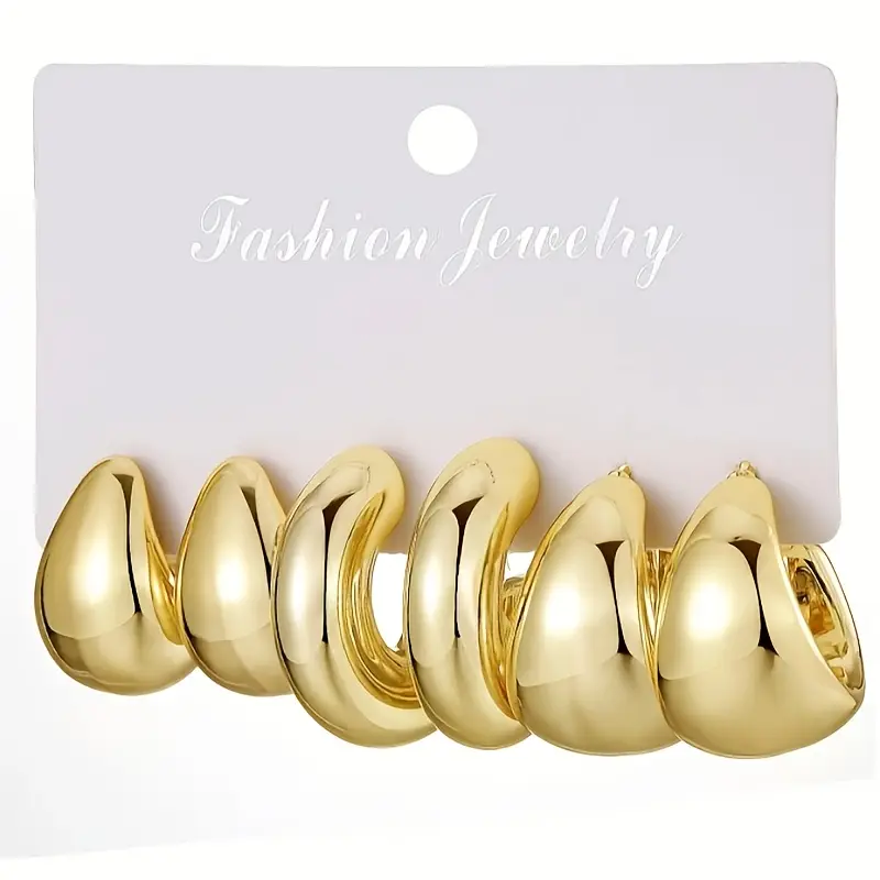 Set of chic retro beaded hoop earrings made from resin with stainless steel posts, stylish and lightweight fashion jewelry for daily wear or gifting