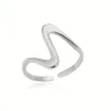 Unisex Kpop-style cuff ring with trendy wave design, 18K gold-plated stainless steel, light luxury jewelry for everyday wear