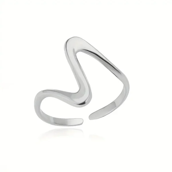 Unisex Kpop-style cuff ring with trendy wave design, 18K gold-plated stainless steel, light luxury jewelry for everyday wear