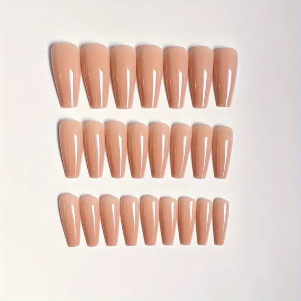 24pcs long glossy nude ballet press-on nails with French tip design, elegant fake nails for women and girls