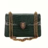 X3Z02 - Elegant Green Snake-Print Crossbody Bag for Women – Gold Chain Strap, Lion Head Detail & Magnetic Closure
