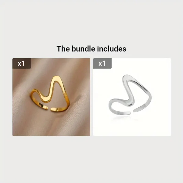 Unisex Kpop-style cuff ring with trendy wave design, 18K gold-plated stainless steel, light luxury jewelry for everyday wear