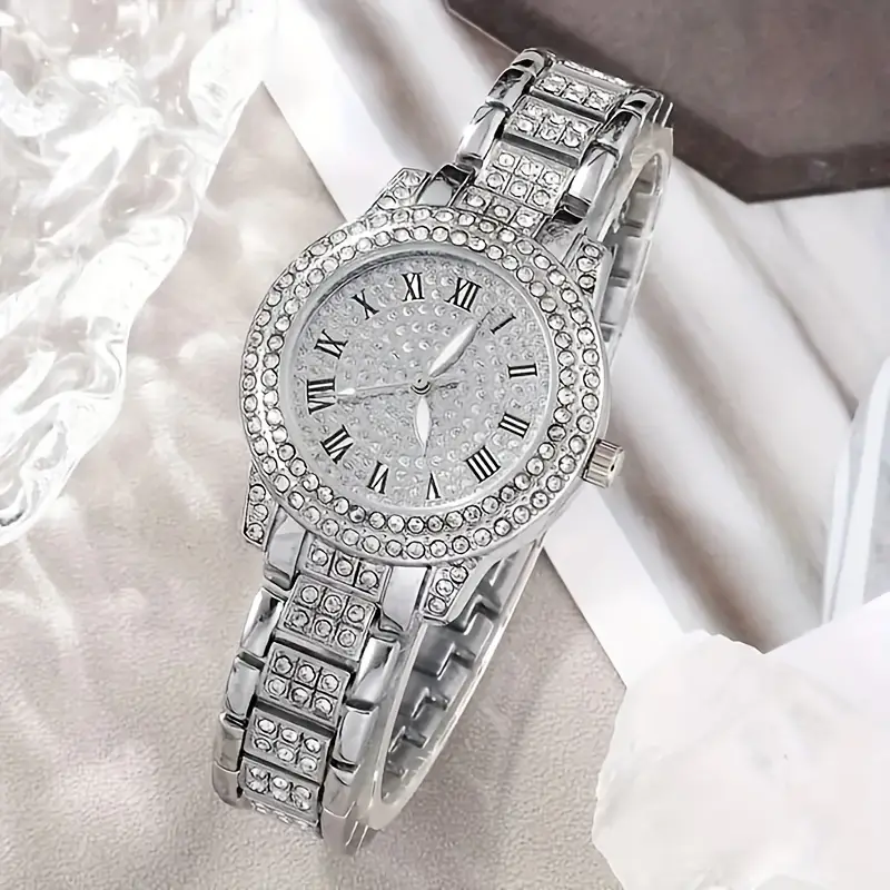 6-piece luxury women’s jewelry set with rose gold stainless steel quartz watch, Roman numerals, matching necklace, earrings, and bracelet – ideal gift for mom