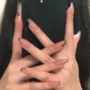 X5Z02 - Nude and Black French Ballet Press-On Nails – Removable False Nail Stickers for Women and Girls