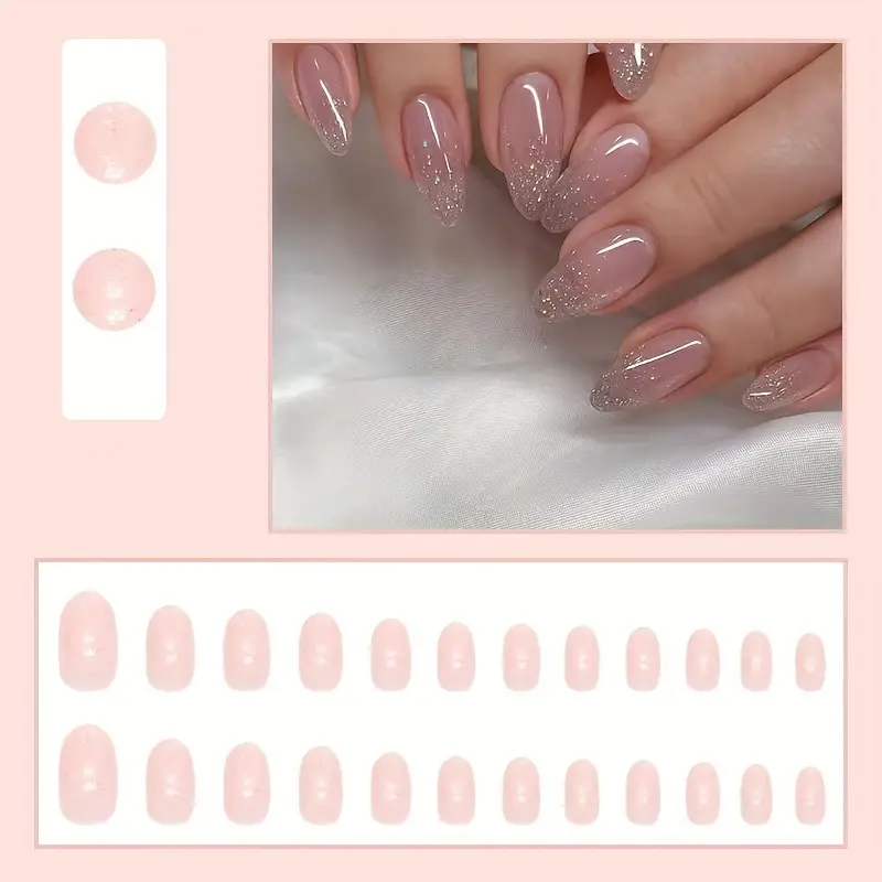 Sparkly Pink Gradient Press-On Nails – 24pcs Full Cover Artificial Tips, Long-Lasting Acrylic Set