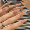 X5Z07 - Nude French Tip Press-On Nails – 24pcs Glossy Long Ballet Shape Fake Nails for Women & Teens