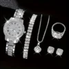X8Z01 -Luxury Women’s Jewelry Gift Set – 6pcs Rose Gold Quartz Watch with Matching Necklace, Bracelet & Earrings