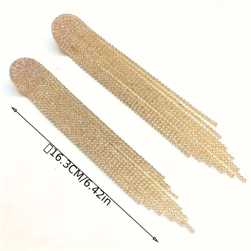 Bold long tassel earrings with full rhinestone detailing, statement fashion jewelry in European and American style for women