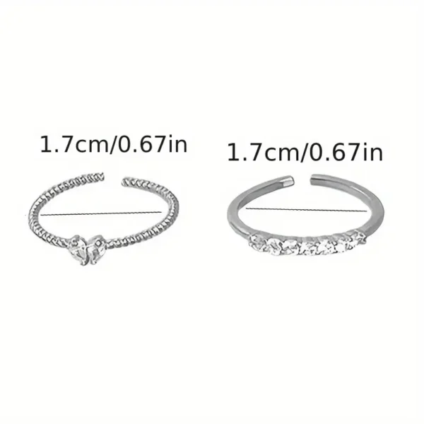 Y2K-inspired heart open ring set for women, 2-piece alloy fashion rings, trendy everyday and party jewelry