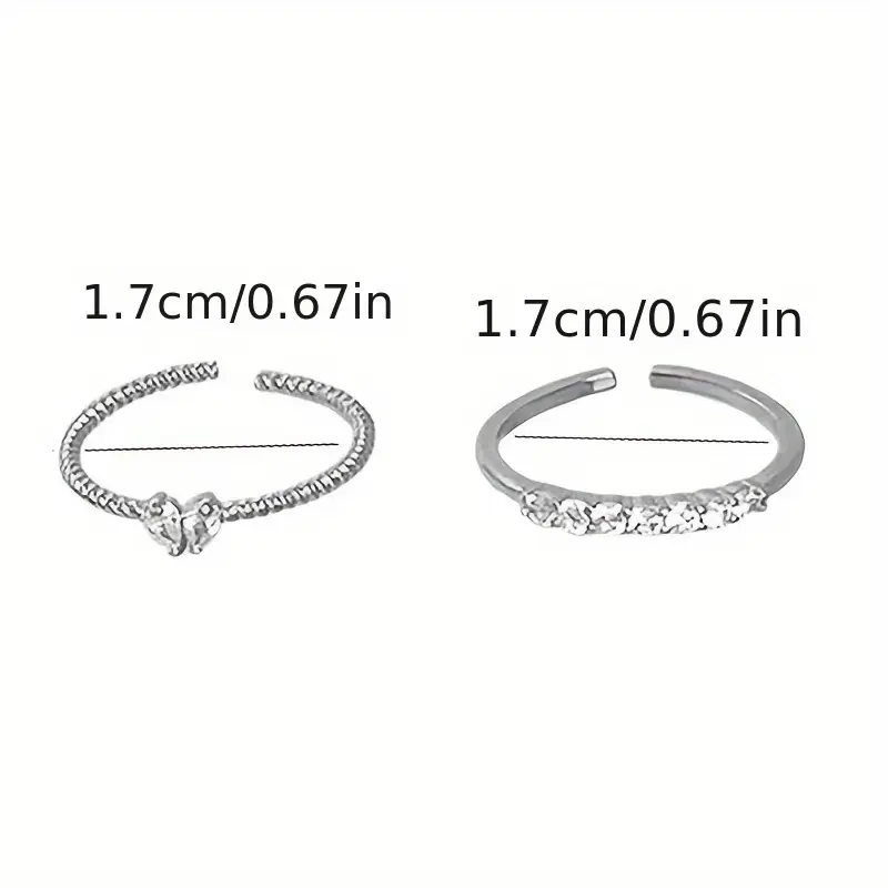 Y2K-inspired heart open ring set for women, 2-piece alloy fashion rings, trendy everyday and party jewelry